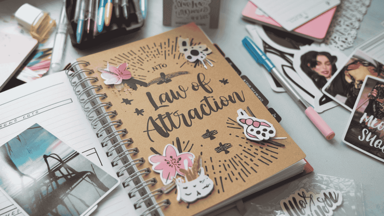 DIY Law of Attraction planner being created with stickers and colored pens.