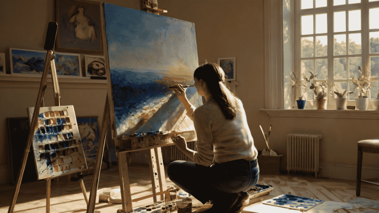 Person painting with the number 333 in the background, symbolizing creativity and growth.