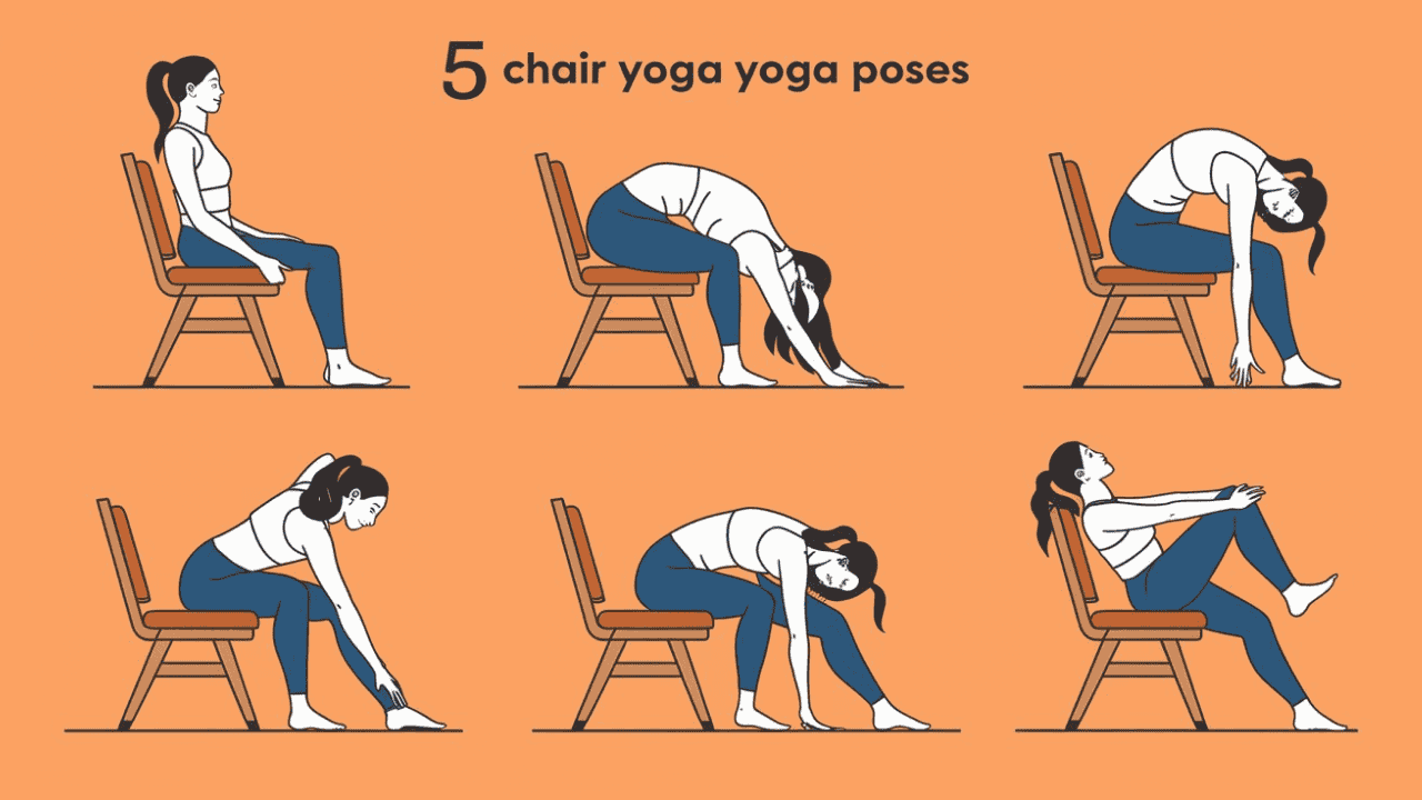 Step-by-step guide to chair yoga poses for seniors.