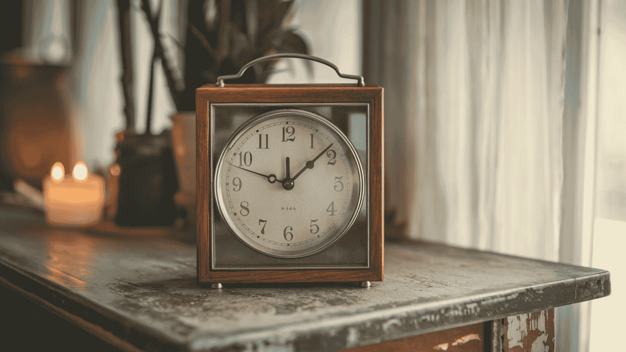 Analog clock showing 4:44, symbolizing the 444 angle number and its spiritual meaning.