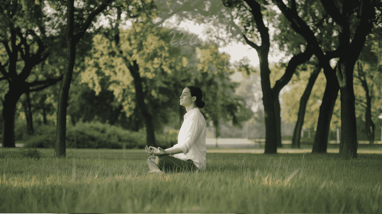 Person meditating with 222 in the background - why the 222 angle number appears.